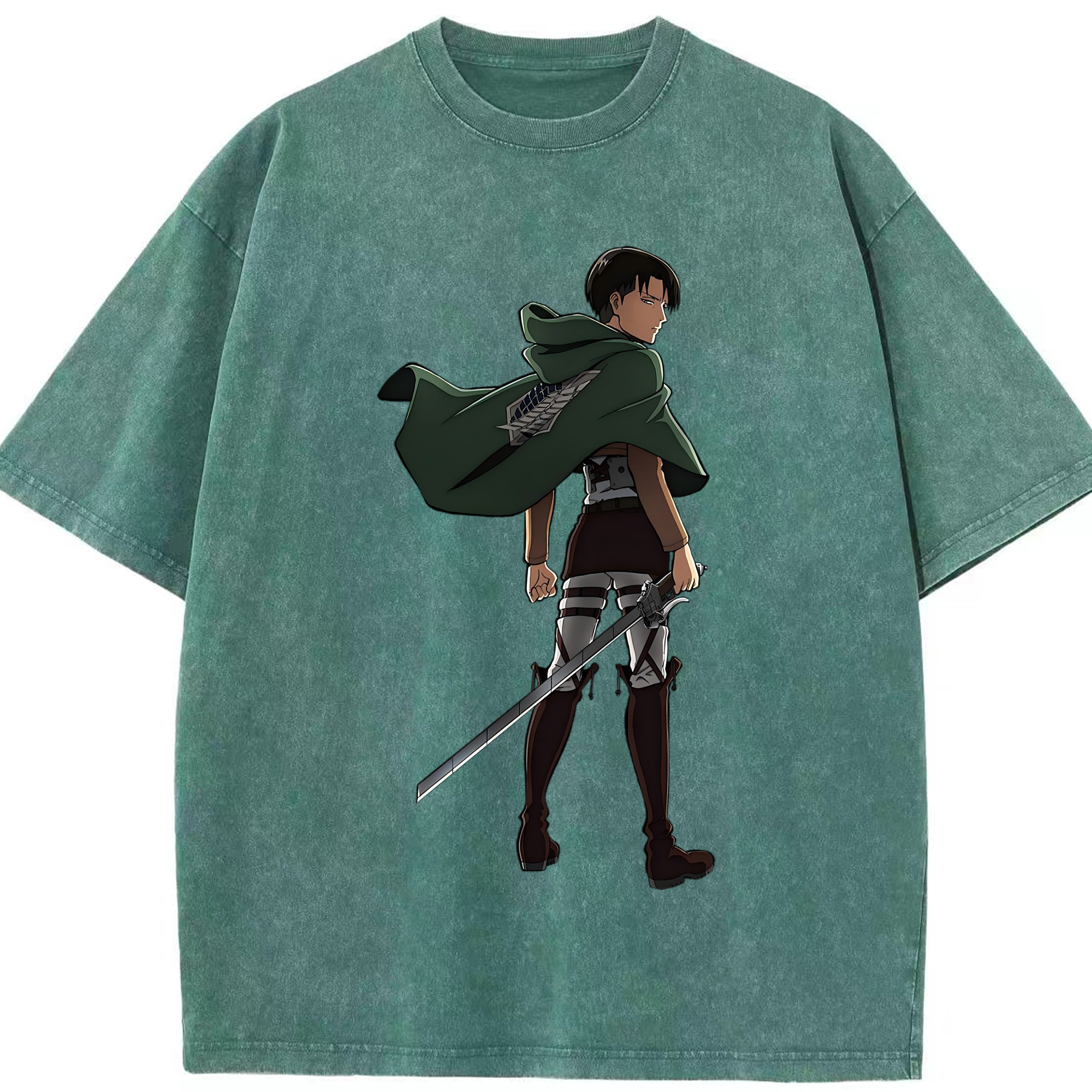 （画像用） 進撃の巨人 リヴァイ·アッカーマン Attack on Titan Levi Ackerman 綿100% ヴィンテージ風 半袖Tシャツ（フロントプリント）